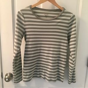 J CREW Long Sleeve Tee Shirt L Lt. Green Stripe
